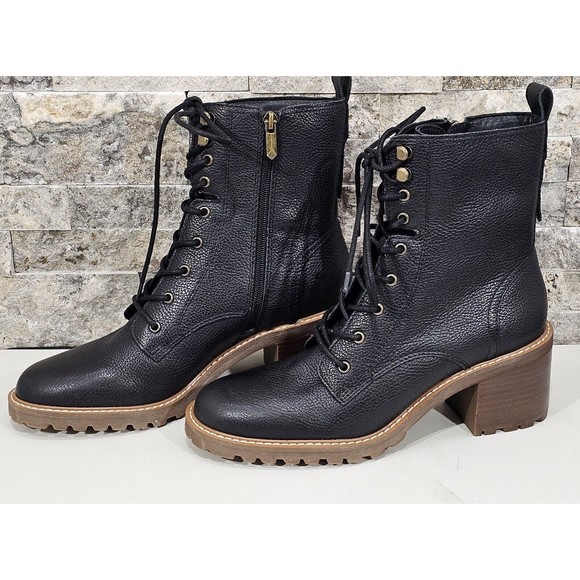 NEW Crown Vintage Boots Womens 10M Black Leather Yuliana Combat Lace-Up Lug Sole - Picture 10 of 13